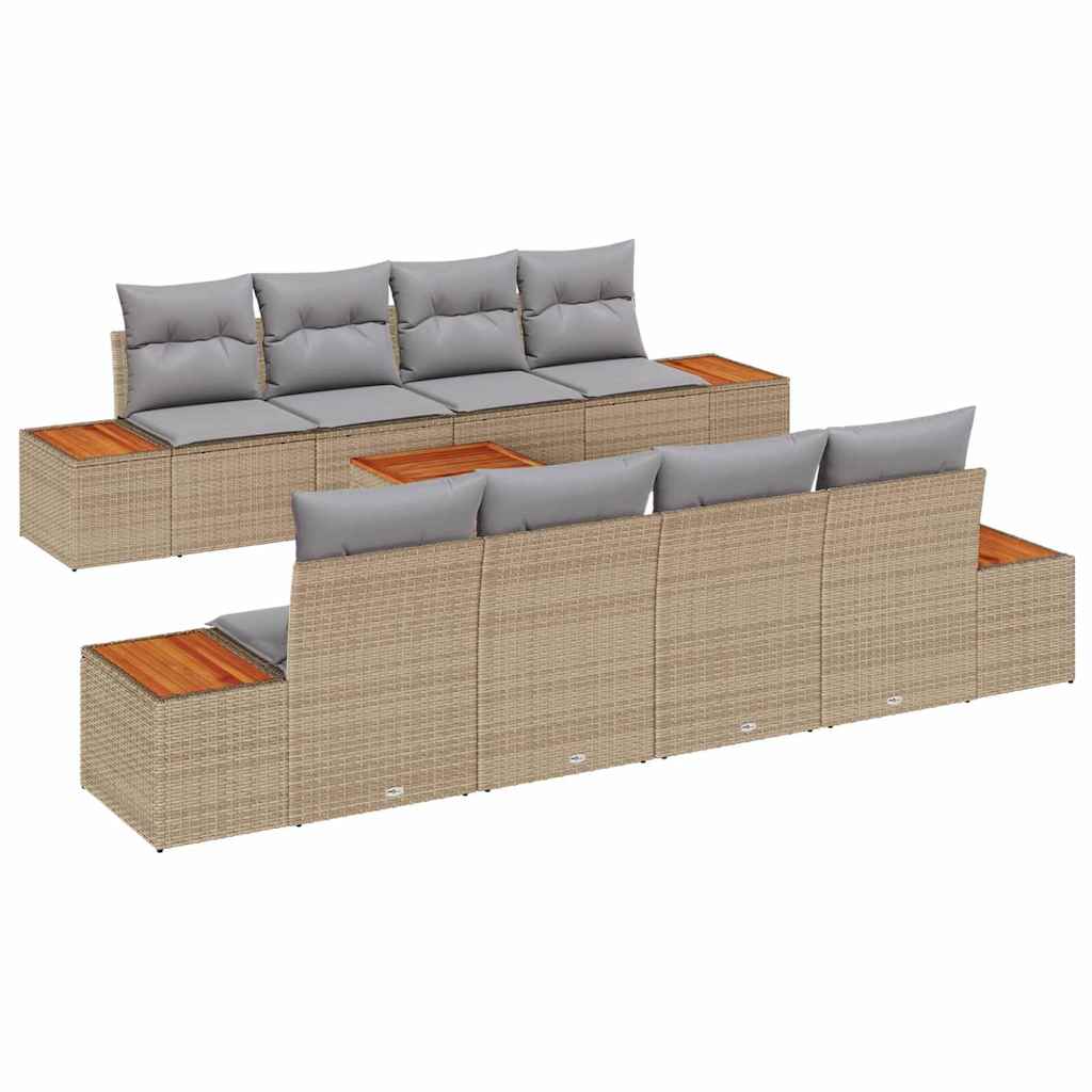 Garten-Sofa-Set mit Speicher 9 pcs Beige Poly Rattan