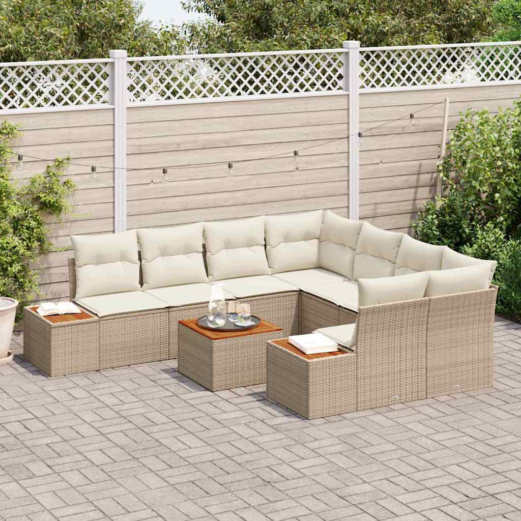 Garten-Sofa-Set mit Speicher 9 pcs Beige Poly Rattan