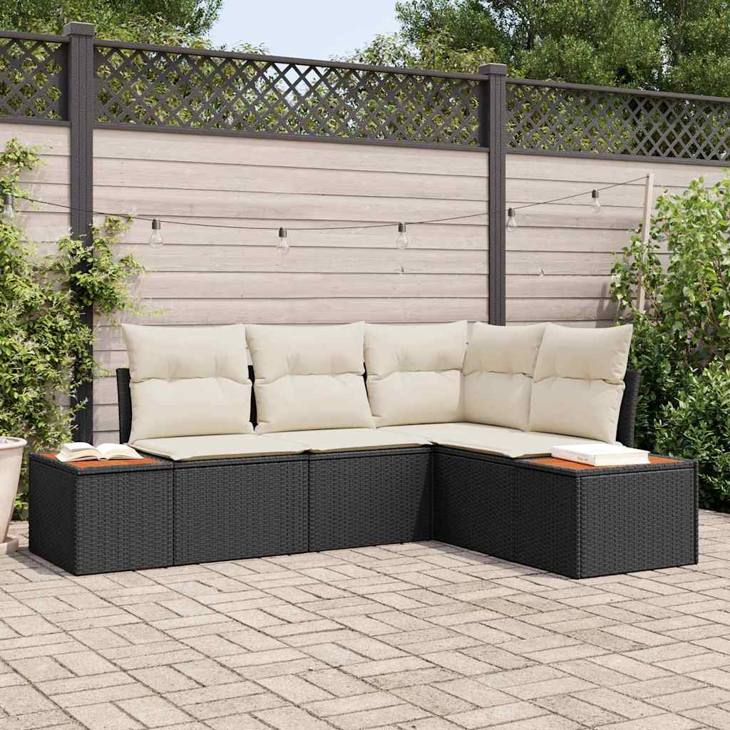 Gartensofa-set mit Kissen 4 pcs Schwarz und Creme Polyrattan