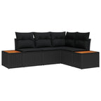 Gartensofa-set mit Kissen mit Speicher 4 pcs Schwarz Polyrattan