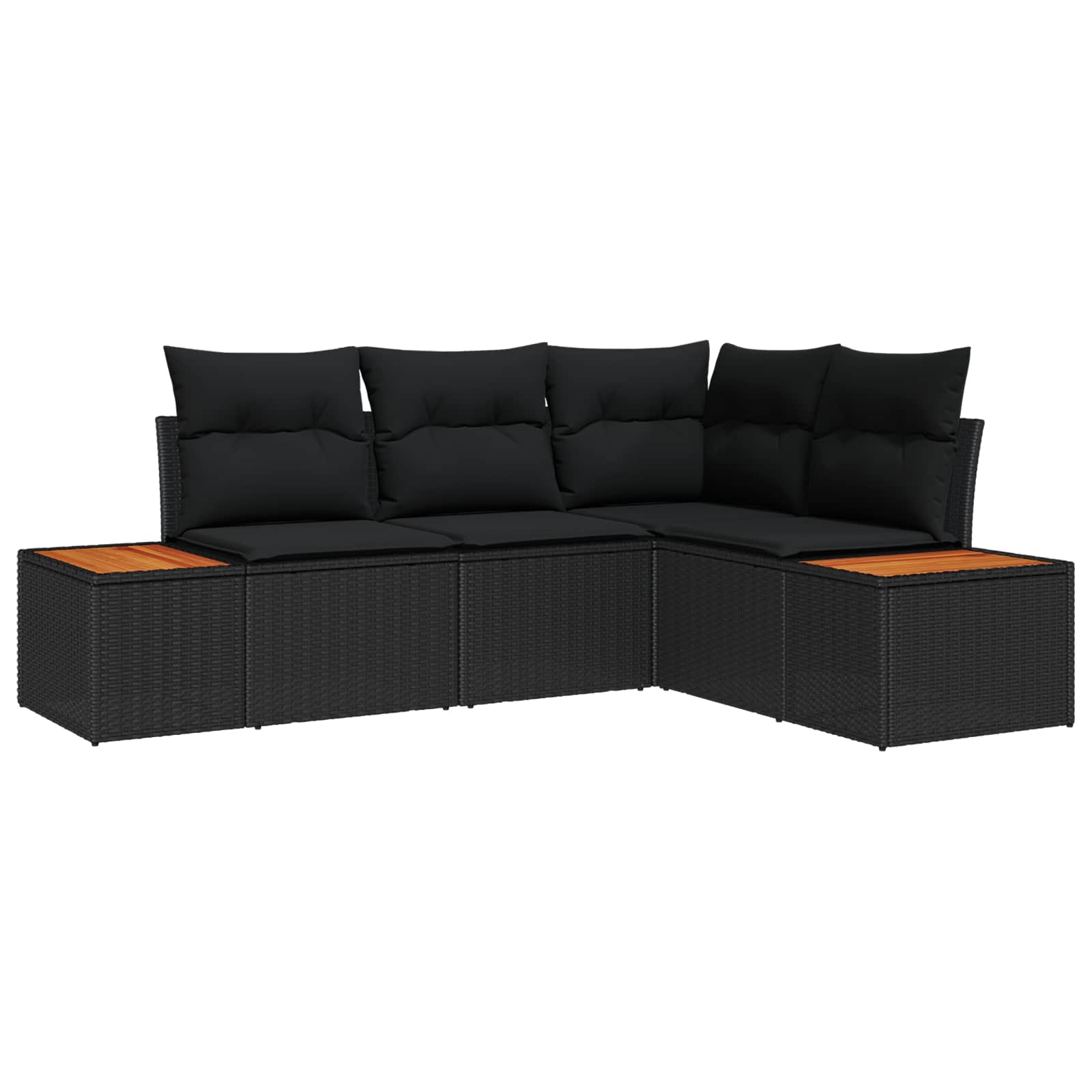 Gartensofa-set mit Kissen mit Speicher 4 pcs Schwarz Polyrattan