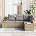 Gartensofa-set mit Kissen 4 pcs Beige und Hellgrau Polyrattan