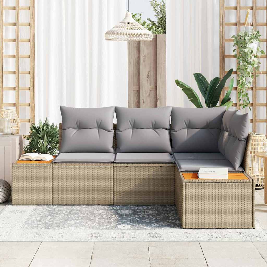 Gartensofa-set mit Kissen 4 pcs Beige und Hellgrau Polyrattan
