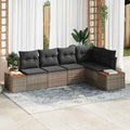 Garten-Sofa-Set mit Kissen mit Speicher 5 pcs Grau Poly Rattan
