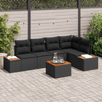 Garten-Sofa-Set mit Kissen 6 pcs Schwarz Poly Rattan