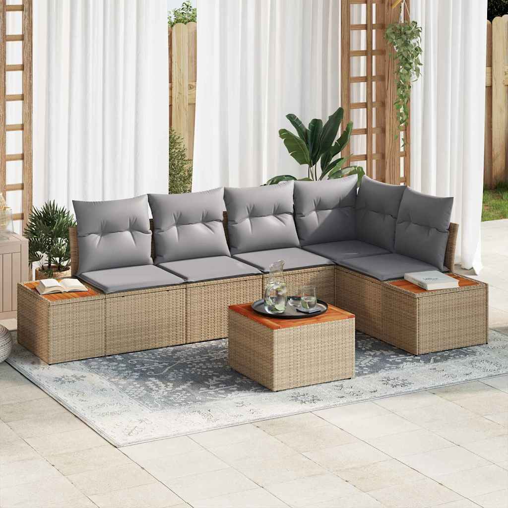 Garten-Sofa-Set mit Kissen 6 pcs Beige und Hellgrau Poly Rattan
