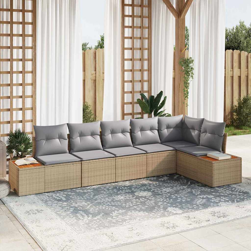 Gartensofa-set mit Kissen 6 pcs Beige und Hellgrau Polyrattan