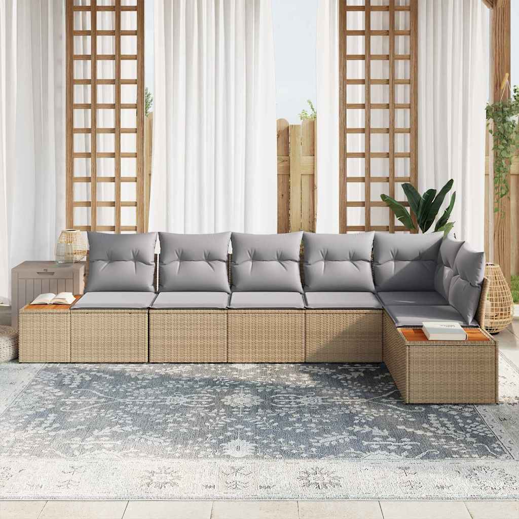 Gartensofa-set mit Kissen 6 pcs Beige und Hellgrau Polyrattan