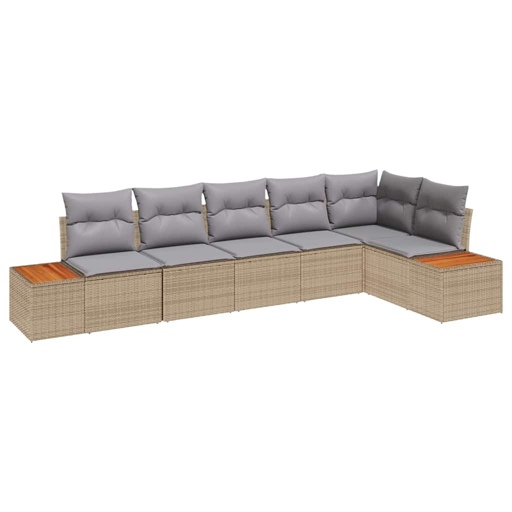Gartensofa-set mit Kissen 6 pcs Beige und Hellgrau Polyrattan