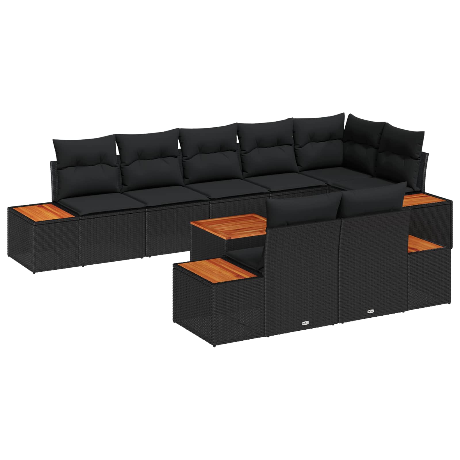 Gartensofa-set mit Kissen mit Speicher 8 pcs Schwarz Polyrattan