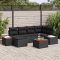 Gartensofa-set mit Kissen mit Speicher 7 pcs Schwarz Polyrattan