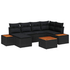 Gartensofa-set mit Kissen mit Speicher 7 pcs Schwarz Polyrattan