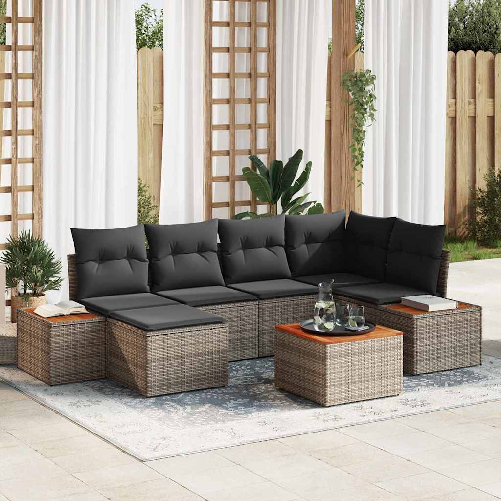 Gartensofa-set mit Kissen mit Speicher 7 pcs Grau Polyrattan