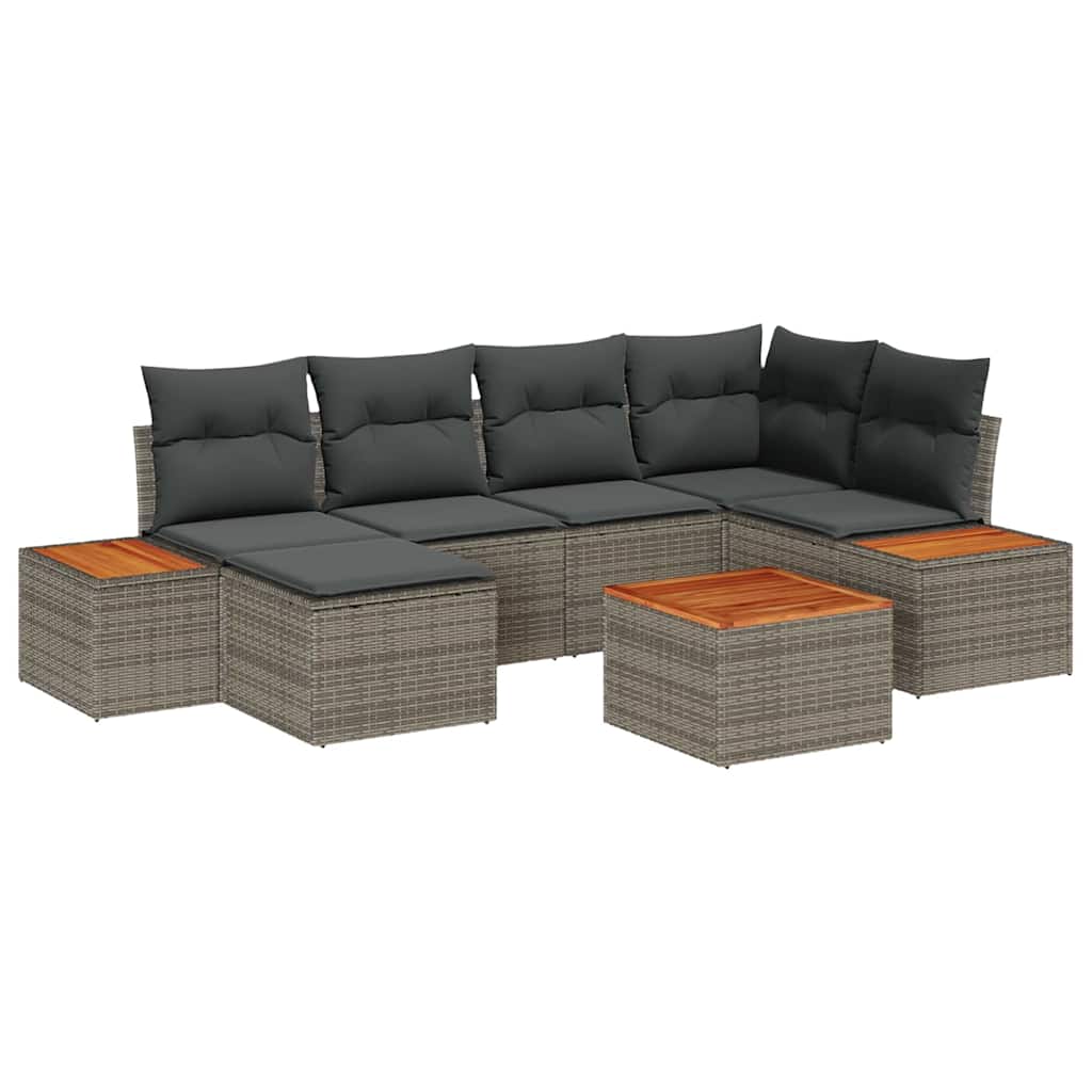 Gartensofa-set mit Kissen mit Speicher 7 pcs Grau Polyrattan