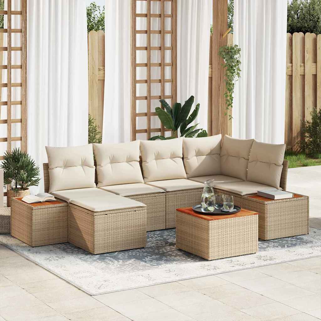 Gartensofa-set mit Kissen 7 pcs Beige und Creme Polyrattan