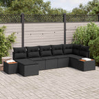 Gartensofa-set mit Kissen mit Speicher 8 pcs Schwarz Polyrattan