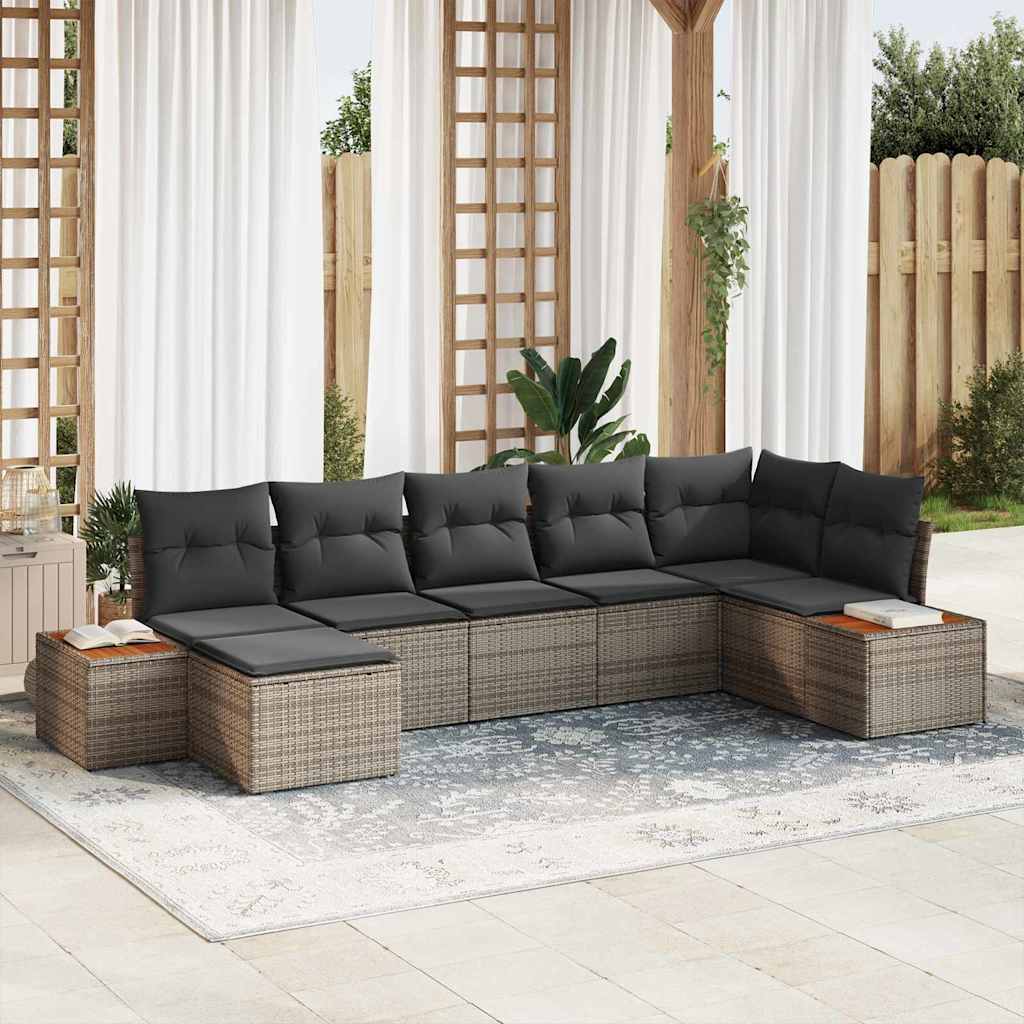 Gartensofa-set mit Kissen mit Speicher 8 pcs Grau Polyrattan