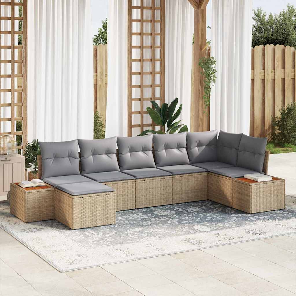 Gartensofa-set mit Kissen 8 pcs Beige und Hellgrau Polyrattan