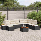 Gartensofa-set mit Kissen 9 pcs Schwarz und Creme Polyrattan