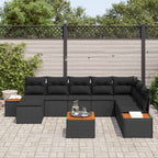 Gartensofa-set mit Kissen mit Speicher 9 pcs Schwarz Polyrattan