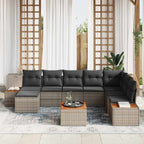 Gartensofa-set mit Kissen mit Speicher 9 pcs Grau Polyrattan