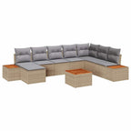 Gartensofa-set mit Kissen 9 pcs Beige und Hellgrau Polyrattan