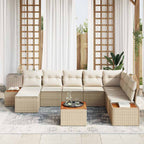 Gartensofa-set mit Kissen 9 pcs Beige und Creme Polyrattan
