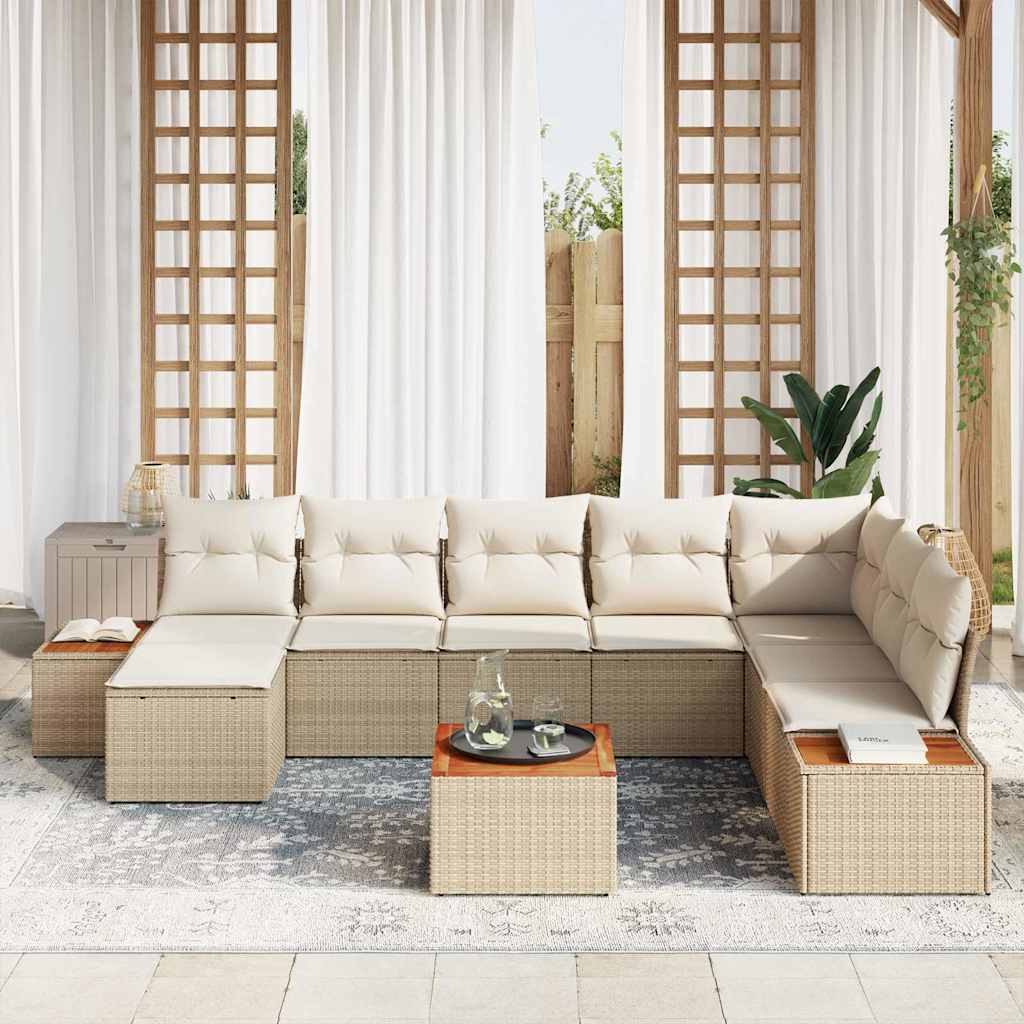 Gartensofa-set mit Kissen 9 pcs Beige und Creme Polyrattan