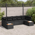 Gartensofa-set mit Kissen mit Speicher 7 pcs Schwarz Polyrattan
