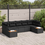 Gartensofa-set mit Kissen mit Speicher 7 pcs Schwarz Polyrattan