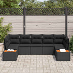 Gartensofa-set mit Kissen mit Speicher 7 pcs Schwarz Polyrattan