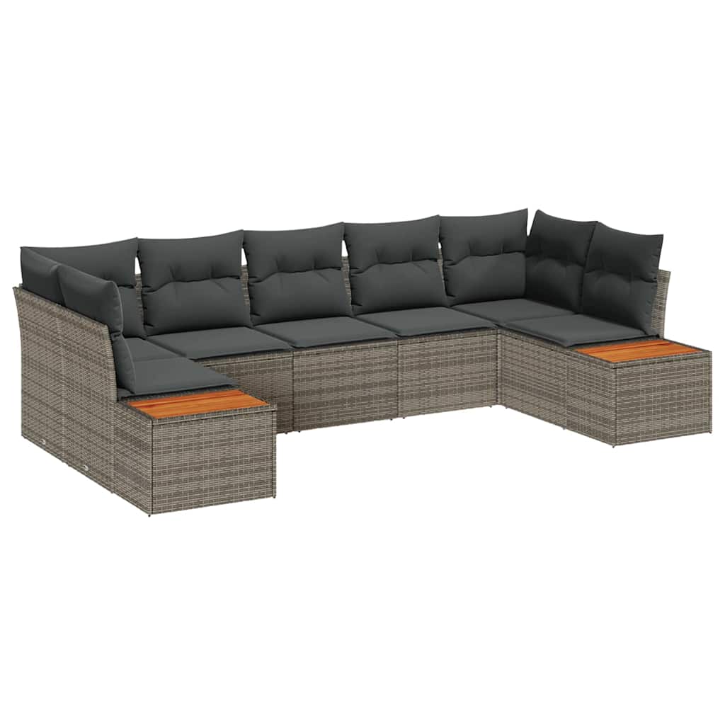 Gartensofa-set mit Kissen mit Speicher 7 pcs Grau Polyrattan