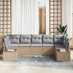 Gartensofa-set mit Kissen 7 pcs Beige und Hellgrau Polyrattan