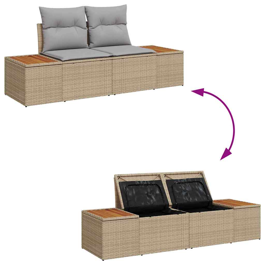 Gartensofa-set mit Kissen 7 pcs Beige und Hellgrau Polyrattan