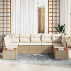 Gartensofa-set mit Kissen 7 pcs Beige und Creme Polyrattan
