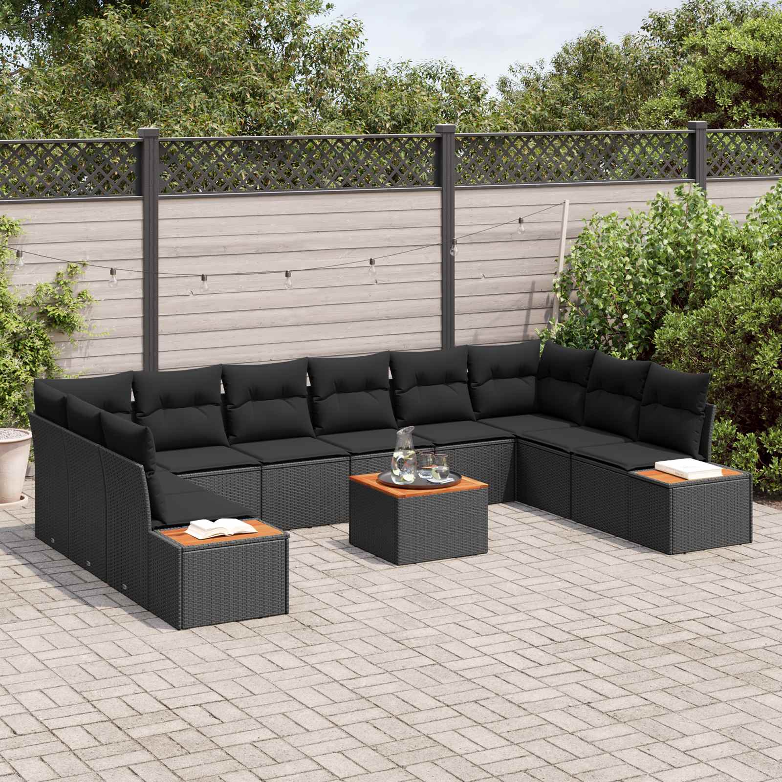 Gartensofa-set mit Kissen 10 pcs Schwarz Polyrattan