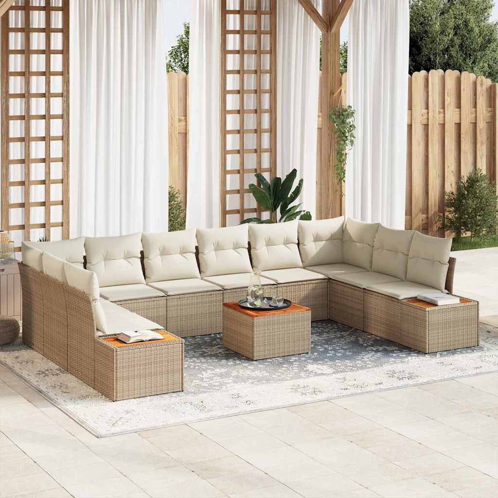 Gartensofa-set mit Kissen 10 pcs Beige und Creme Polyrattan