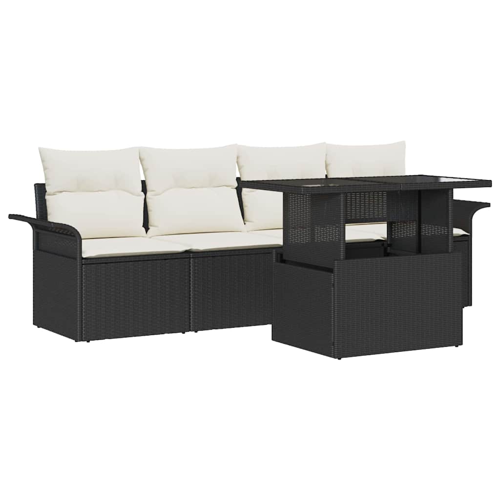 Gartensofa-set mit Kissen 5 pcs Schwarz Poly Rattan
