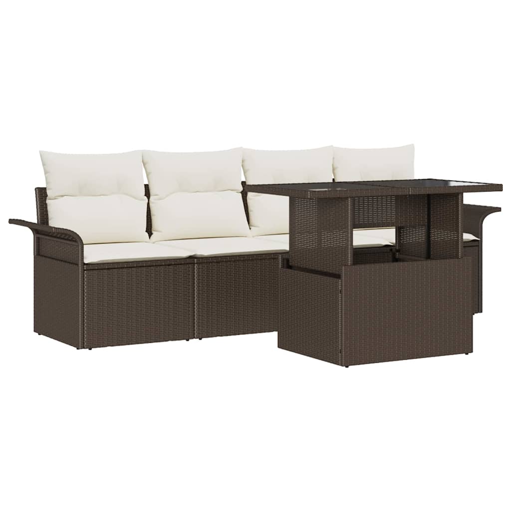 Gartensofa-set mit Kissen mit Speicher 5 pcs Braun Poly Rattan