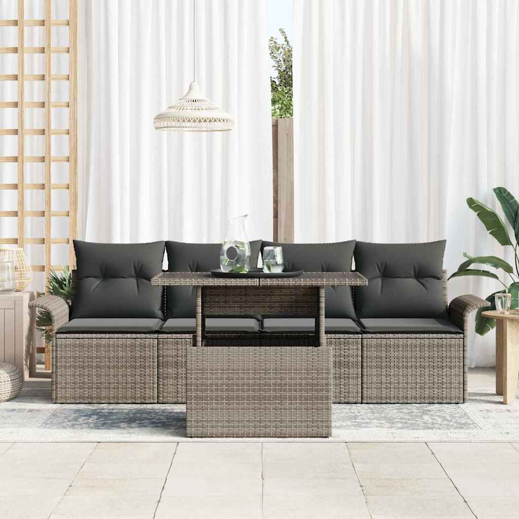 Gartensofa-set mit Kissen mit Speicher 5 pcs Grau Poly Rattan