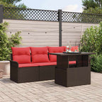 Garten-Sofa-Set mit Kissen mit Speicher 5 pcs Braun Poly Rattan