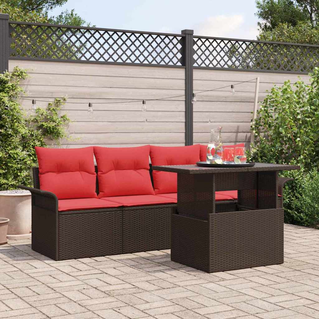 Garten-Sofa-Set mit Kissen mit Speicher 5 pcs Braun Poly Rattan