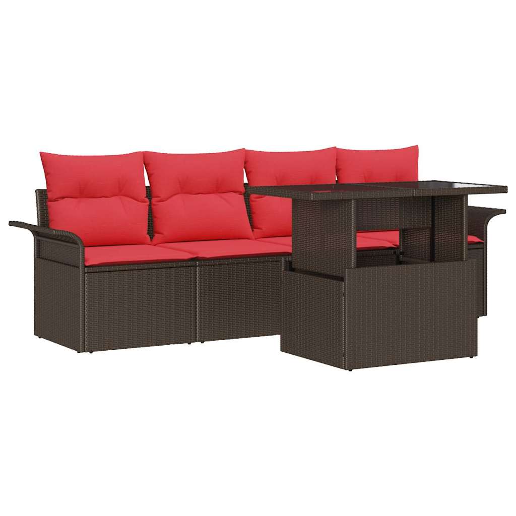 Garten-Sofa-Set mit Kissen mit Speicher 5 pcs Braun Poly Rattan