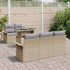 Gartensofa-set mit Kissen mit Speicher 6 pcs Beige Poly Rattan