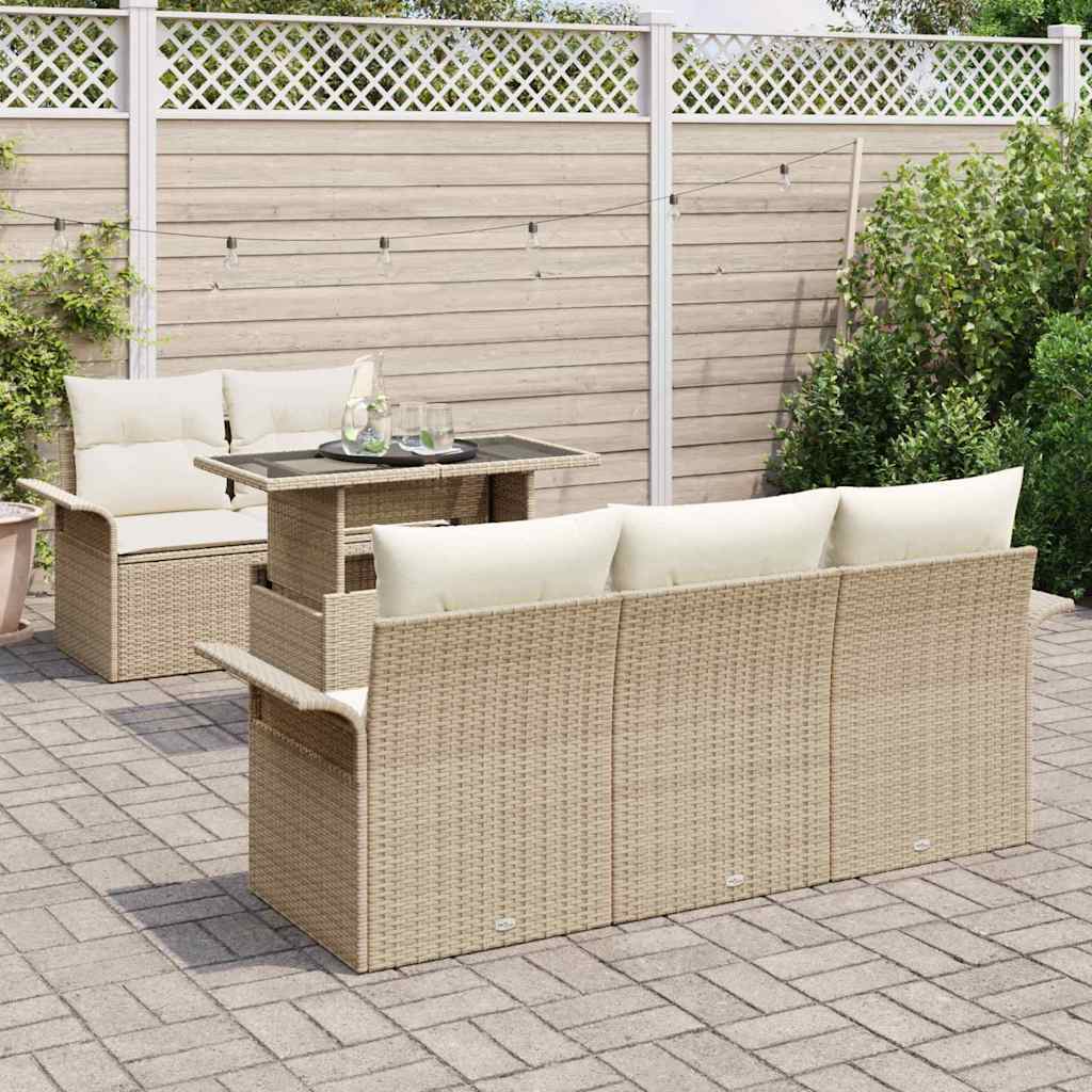 Gartensofa-set mit Kissen mit Speicher 6 pcs Beige Poly Rattan