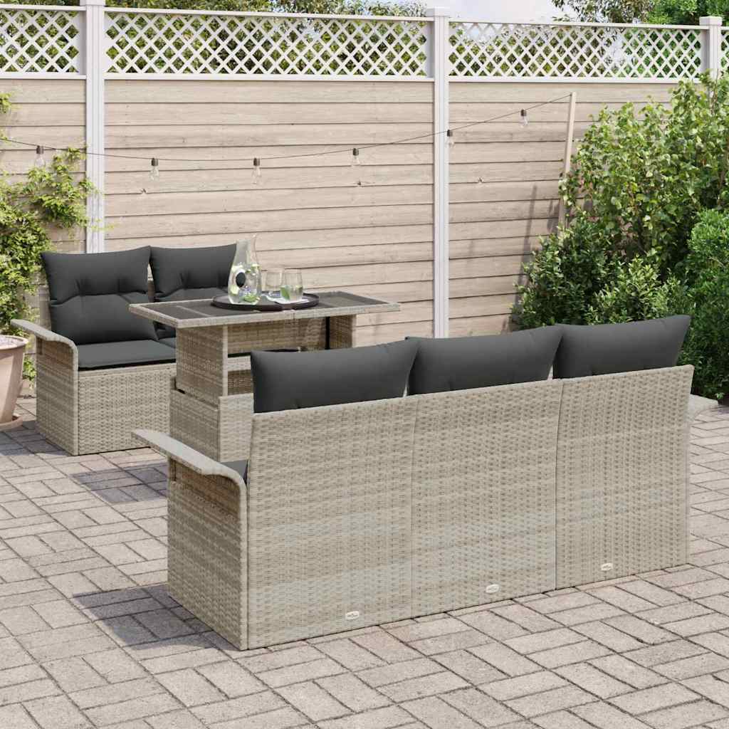 Gartensofa-set mit Kissen 6 pcs Hellgrau Poly Rattan