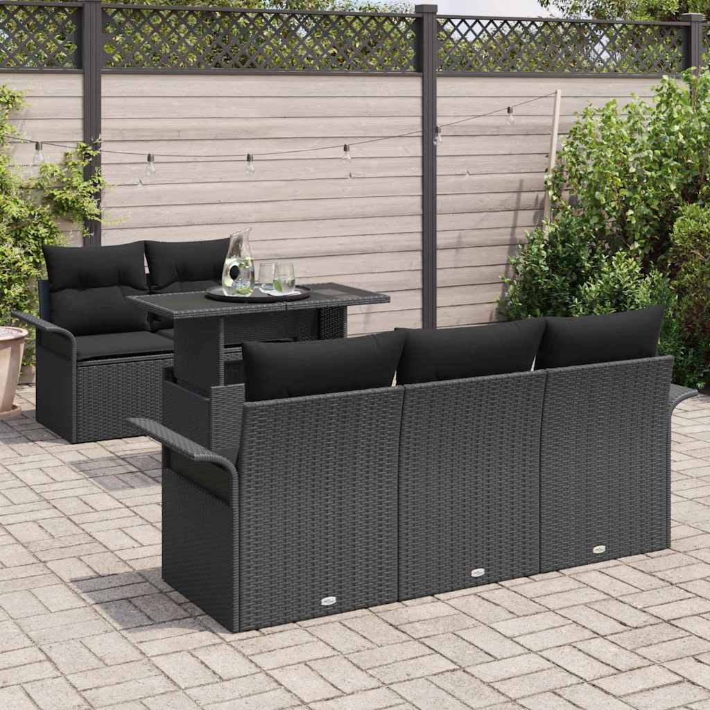 Gartensofa-set mit Kissen 6 pcs Schwarz Poly Rattan