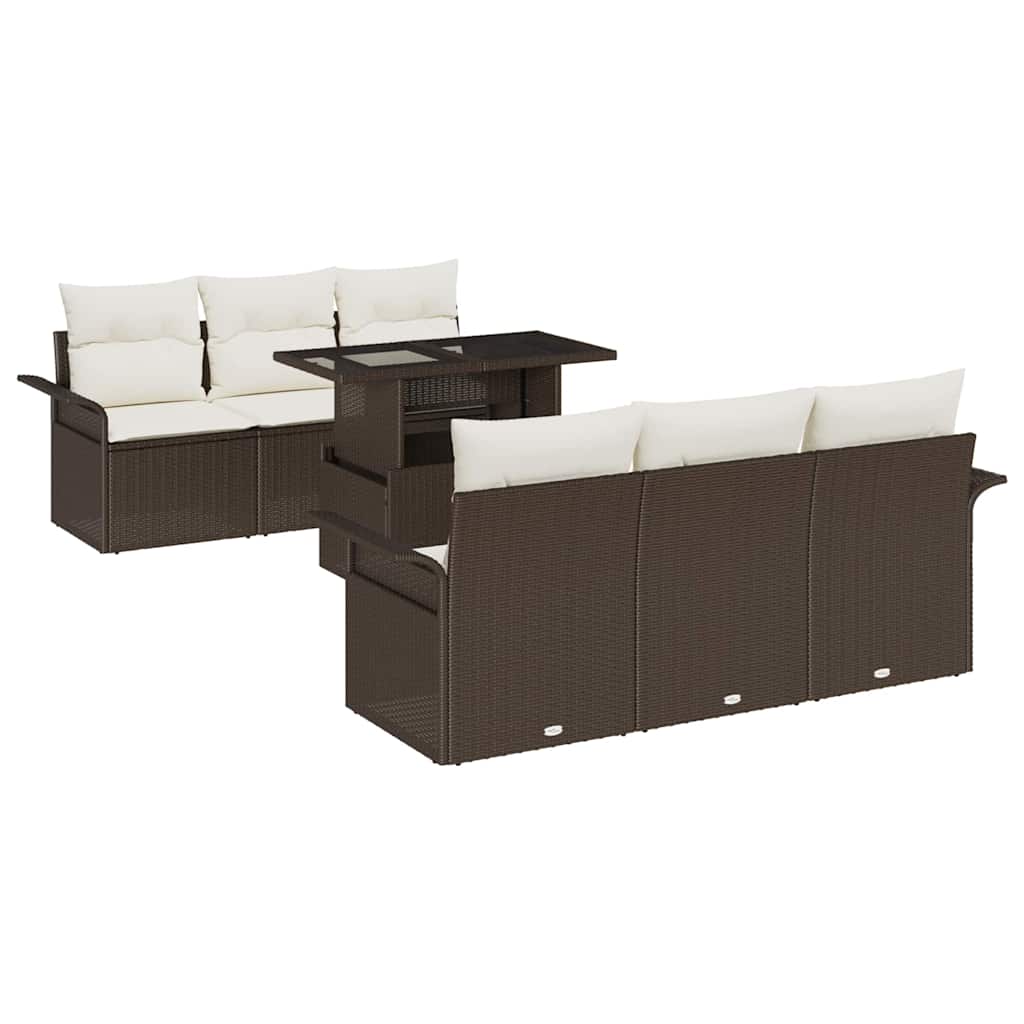 Garten-Sofa-Set mit Kissen mit Speicher 7 pcs Braun Poly Rattan