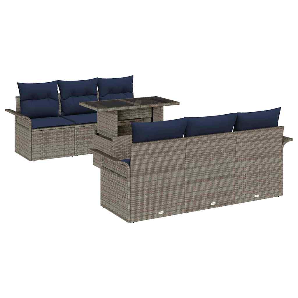 Gartensofa-set mit Kissen mit Speicher 7 pcs Grau Poly Rattan