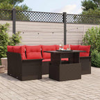 Gartensofa-set mit Kissen mit Speicher 7 pcs Braun Poly Rattan